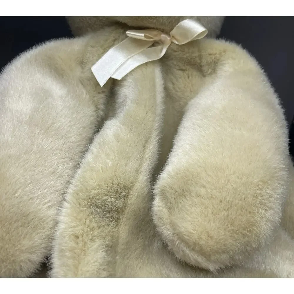 Vintage Mango Teddy Bear Backpack Plush 17” Brown Tan Beige Bow Stuffed Bag